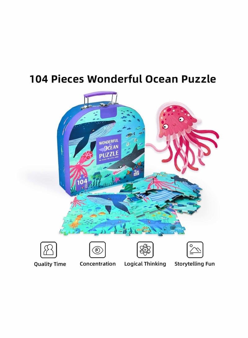 SYOSI 104 Piece Jigsaw Puzzles for Kids Ages 3-5, Floor Puzzles for Kids Ages 4-8-10, Preschool Learning & Education Toys, Ocean Animal Puzzles for Children - Image 3