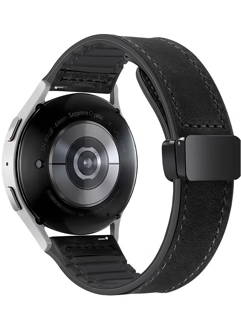 TDZDDYS 22mm Leather Watch Strap with Magnetic Buckle Design, Compatible with Huawei GT3/4 46mm, GT3 Pro, Huawei Watch 3, GT2e, GT2 Pro, GT2 42/46mm, Samsung Galaxy Watch 3 45mm/Gear S3(Black) - Image 2