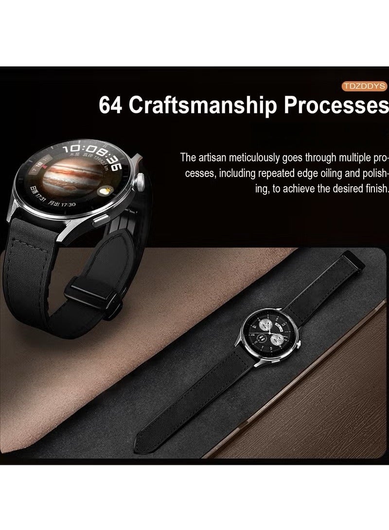 TDZDDYS 22mm Leather Watch Strap with Magnetic Buckle Design, Compatible with Huawei GT3/4 46mm, GT3 Pro, Huawei Watch 3, GT2e, GT2 Pro, GT2 42/46mm, Samsung Galaxy Watch 3 45mm/Gear S3(Black) - Image 3