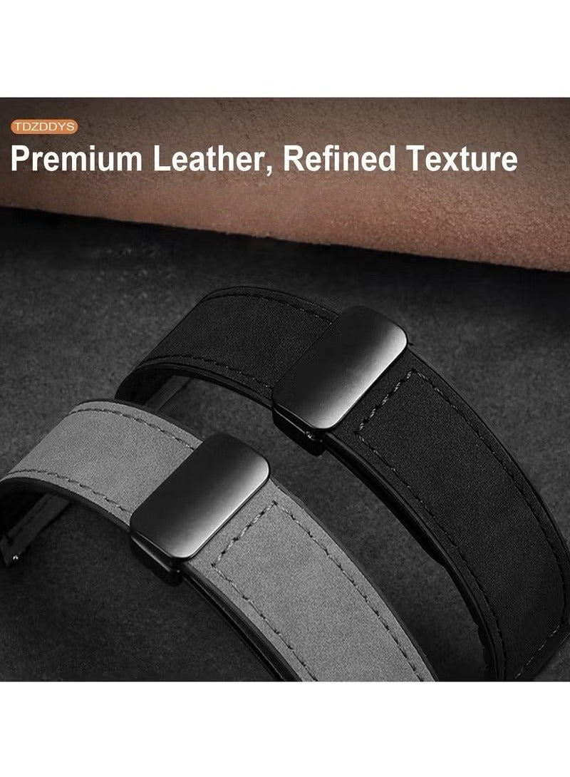 TDZDDYS 22mm Leather Watch Strap with Magnetic Buckle Design, Compatible with Huawei GT3/4 46mm, GT3 Pro, Huawei Watch 3, GT2e, GT2 Pro, GT2 42/46mm, Samsung Galaxy Watch 3 45mm/Gear S3(Black) - Image 4