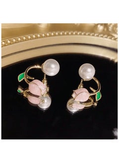 A.M 1 Pair Pink Tulip Flower Faux Pearl Decor Stud Earrings For Girls, Cute Exquisite Earrings For Party Jewelry Gift  - Image 3