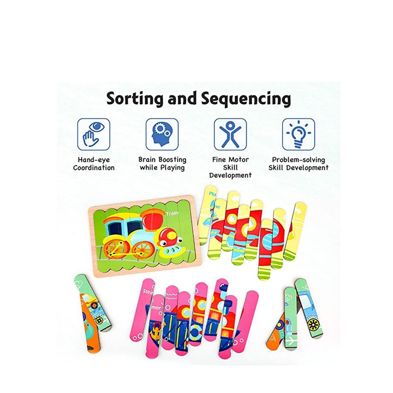 Barakah Vehicles Wooden Jigsaw Puzzles Pattern Blocks Sorting and Stacking Toys Peg Puzzle Preschool Montessori Educational Toys for Toddlers Kids Boys Girls Age 3+ Years Old - Image 5