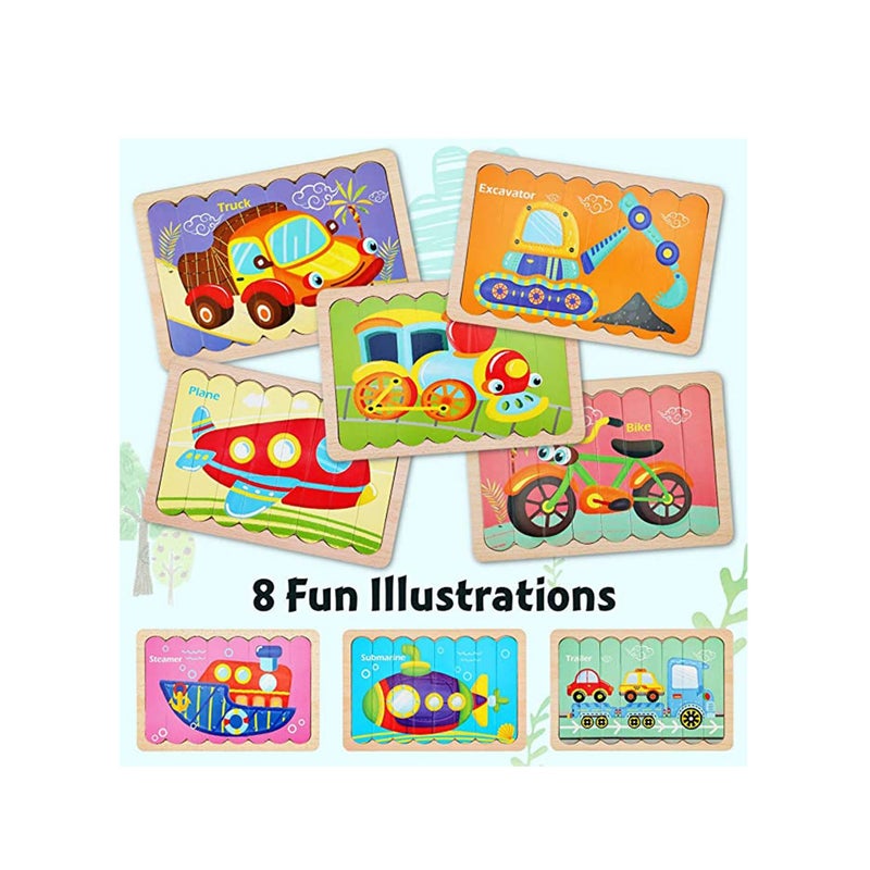 Barakah Vehicles Wooden Jigsaw Puzzles Pattern Blocks Sorting and Stacking Toys Peg Puzzle Preschool Montessori Educational Toys for Toddlers Kids Boys Girls Age 3+ Years Old - Image 4