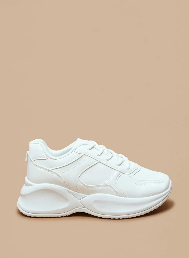 Flora Bella By Shoexpress Panelled Sneakers with Lace-up Closure