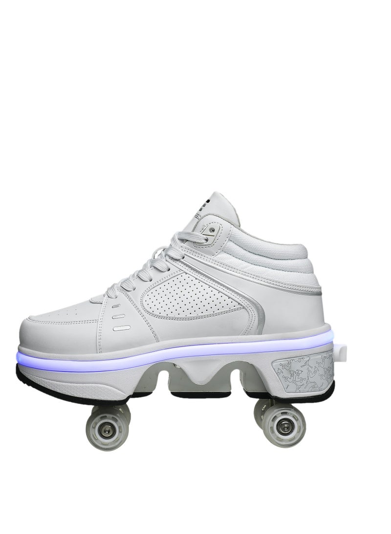 Loquat USB Charging LED Flash Walking Shoes Boys And Girls Children Roller Skates White - Image 1
