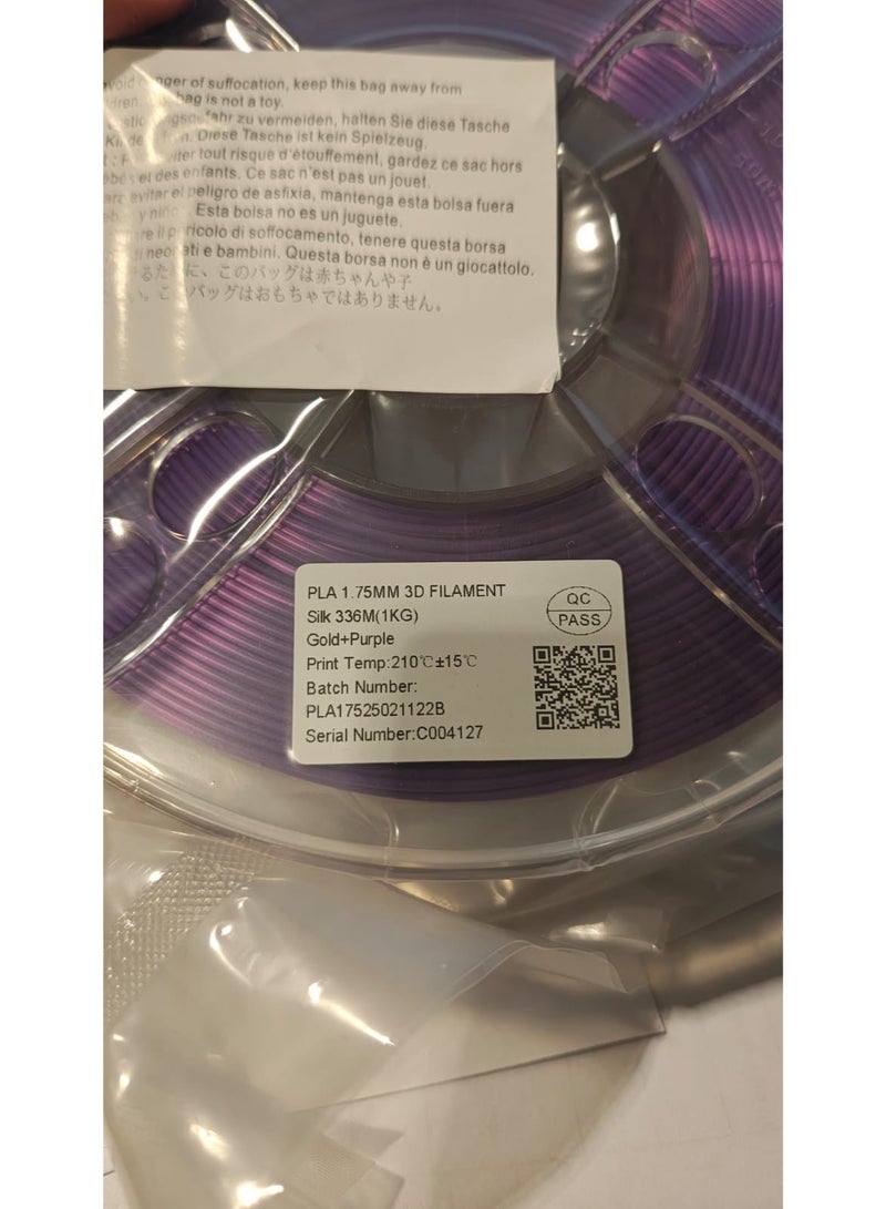 وبوت جي سي سي خيط طباعة ثلاثية الأبعاد PLA حريري ذهبي بنفسجي 1.75 مم 1 كجم، خيط PLA متدرج ثنائي اللون ذهبي بنفسجي، خيط PLA معدني لامع للطباعة ثلاثية الأبعاد FDM، خيط PLA متغير اللون بسطح حريري مع بثق سلس وتشوه منخفض للطباعة الزخرفية للنماذج والمنحوتات والكوسبلاي ومتوافق مع معظم الطابعات ثلاثية الأبعاد - Image 3