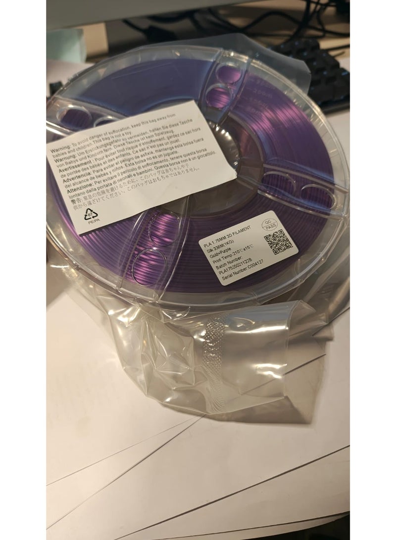 وبوت جي سي سي خيط طباعة ثلاثية الأبعاد PLA حريري ذهبي بنفسجي 1.75 مم 1 كجم، خيط PLA متدرج ثنائي اللون ذهبي بنفسجي، خيط PLA معدني لامع للطباعة ثلاثية الأبعاد FDM، خيط PLA متغير اللون بسطح حريري مع بثق سلس وتشوه منخفض للطباعة الزخرفية للنماذج والمنحوتات والكوسبلاي ومتوافق مع معظم الطابعات ثلاثية الأبعاد - Image 5