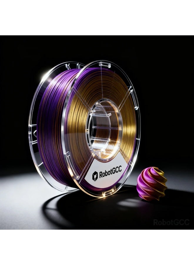 robotgcc Silk Gold Purple PLA 1.75mm 3D Printer Filament 1KG Dual Color Gradient PLA Filament Metallic Silk PLA Filament Gold Purple Color Changing PLA Filament for FDM Printing Glossy PLA Filament Smooth Extrusion Decorative Printing Filament for Models Sculptures Cosplay Compatible with Most 3D Printers - Image 3