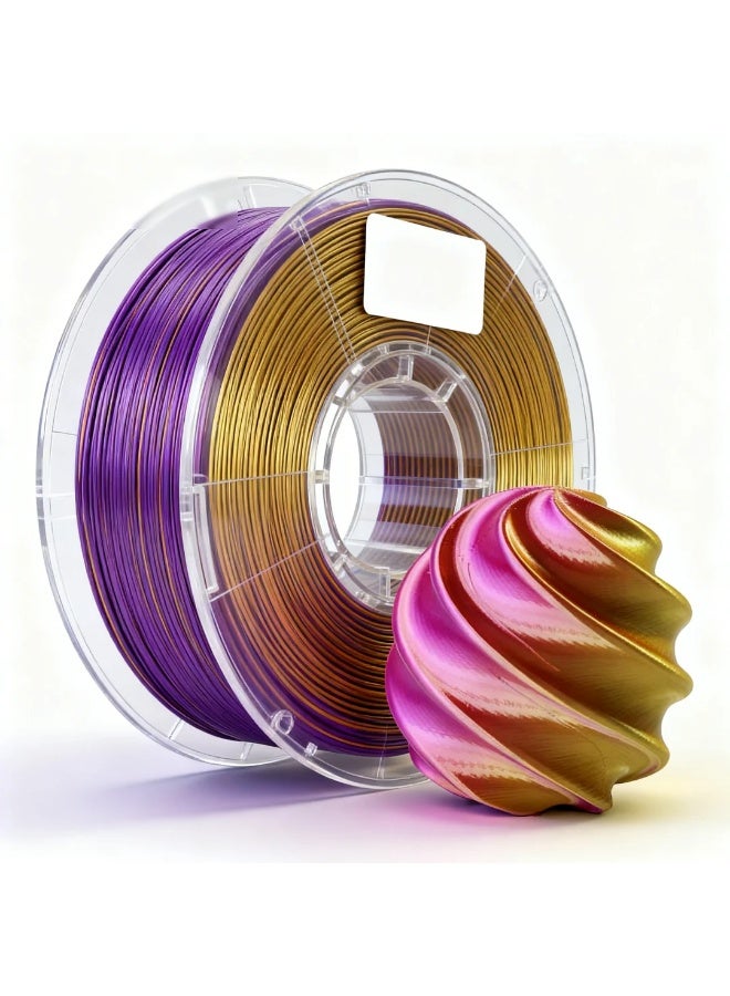 robotgcc Silk Gold Purple PLA 1.75mm 3D Printer Filament 1KG Dual Color Gradient PLA Filament Metallic Silk PLA Filament Gold Purple Color Changing PLA Filament for FDM Printing Glossy PLA Filament Smooth Extrusion Decorative Printing Filament for Models Sculptures Cosplay Compatible with Most 3D Printers - Image 1