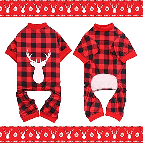 Jamktepat Dog Pajamas Buffalo Plaid with Reindeer Print Pet Onesie Dog Pet Super Soft and Stretchy Dog Christmas Pajamas for Small Medium Dogs(S/M) - Image 3