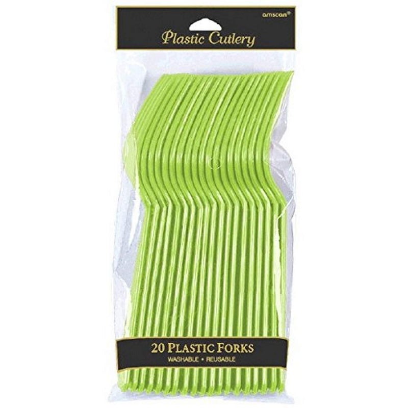 Amscan Elegant Kiwi Green Plastic Fork (Pack Of 20) - Eco-Friendly  Durable & Eye-catching  Perfect For Parties & Events - Image 1