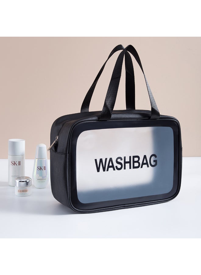 chidong Chidong Toiletry Bag, Pu Cosmetic Bag, Water-resistant, Large Capacity, Travel, Business Trip, Wash And Care Storage Bag, Large Size, Black  - Image 4