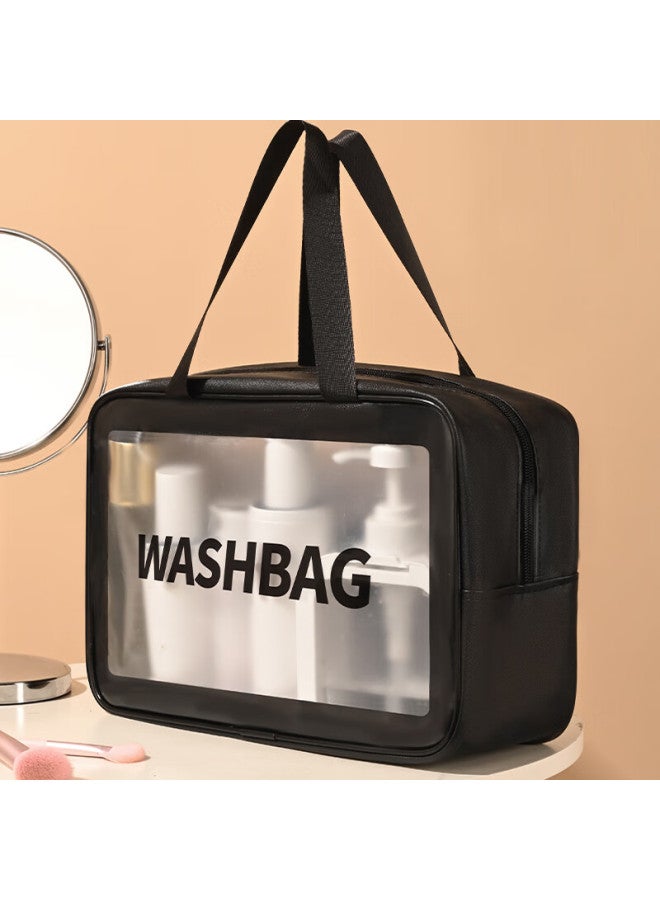 chidong Chidong Toiletry Bag, Pu Cosmetic Bag, Water-resistant, Large Capacity, Travel, Business Trip, Wash And Care Storage Bag, Large Size, Black  - Image 2