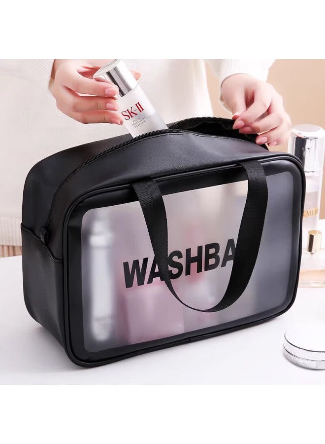 chidong Chidong Toiletry Bag, Pu Cosmetic Bag, Water-resistant, Large Capacity, Travel, Business Trip, Wash And Care Storage Bag, Large Size, Black  - Image 1
