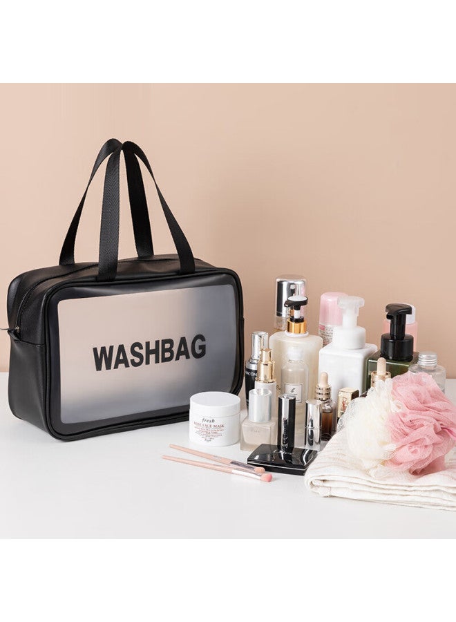 Chidong Toiletry Bag, Pu Cosmetic Bag, Water-resistant, Large Capacity, Travel, Business Trip, Wash And Care Storage Bag, Large Size, Black