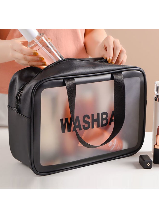chidong Chidong Toiletry Bag, Pu Cosmetic Bag, Water-resistant, Large Capacity, Travel, Business Trip, Wash And Care Storage Bag, Large Size, Black  - Image 3