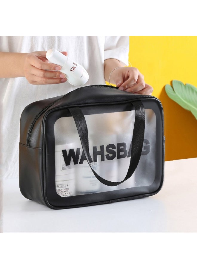 chidong Chidong Toiletry Bag, Pu Cosmetic Bag, Water-resistant, Large Capacity, Travel, Business Trip, Wash And Care Storage Bag, Large Size, Black  - Image 5