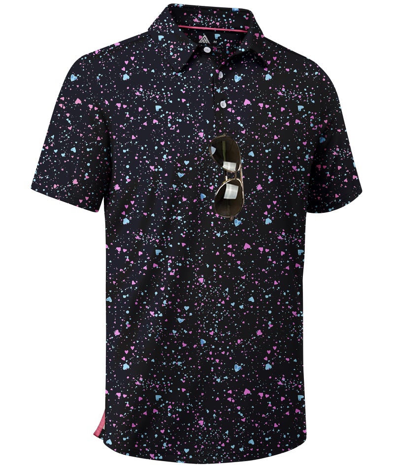 ZITY Mens Golf Shirt Short Sleeve Moisture Wicking Performance Daily Casual Print Patterns Collared Golf Polo Shirts for Men Black Painting Large - Image 1