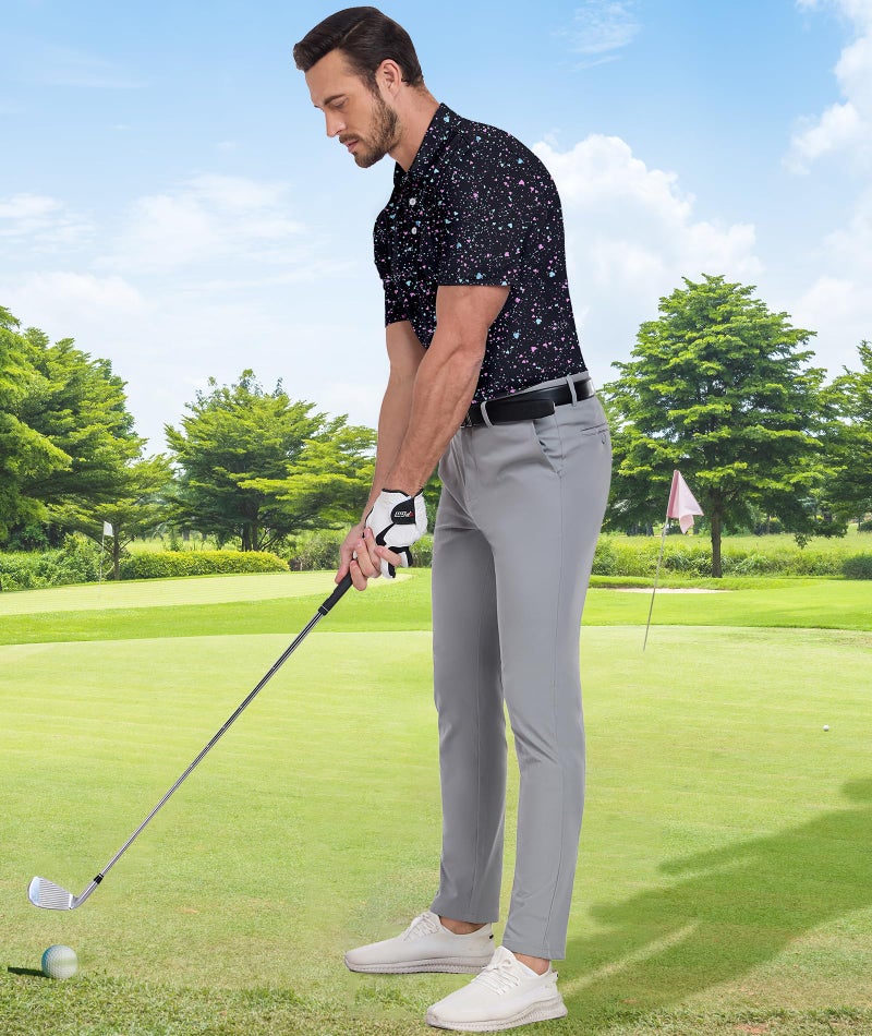 ZITY Mens Golf Shirt Short Sleeve Moisture Wicking Performance Daily Casual Print Patterns Collared Golf Polo Shirts for Men Black Painting Large - Image 3