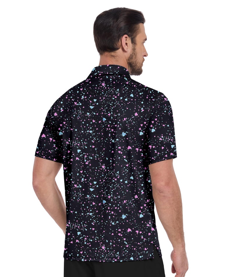 ZITY Mens Golf Shirt Short Sleeve Moisture Wicking Performance Daily Casual Print Patterns Collared Golf Polo Shirts for Men Black Painting Large - Image 2