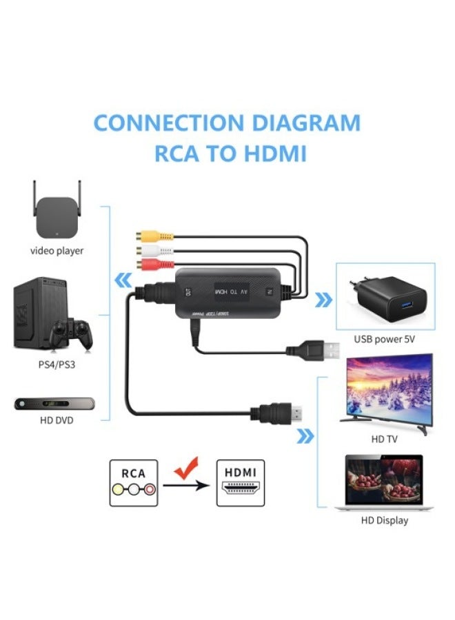 1080p Av To Hdmi Video Converter Rca Three-lantern Monitoring Game Box Tv Adapter Cable Digital Computer Transmission Line-Color:【AV Mother】 Host + USB +1 M HDMI Line - Image 3