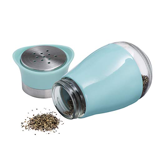 MITBAK Salt and Pepper Shakers (2-Pc. Set) Elegant w/Clear Glass Bottom | Compact Cooking, Kitchen and Dining Room Use | Classic, Refillable Design (Blue) - Image 2