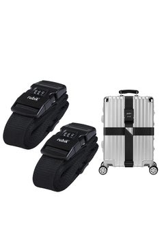 Rubik Cross Luggage Strap with Password, 150 Inch Adjustable Heavy Duty Travel Packing Belt for Bag Baggage Suitcase Safety (2 Pack, Black)  - Image 1