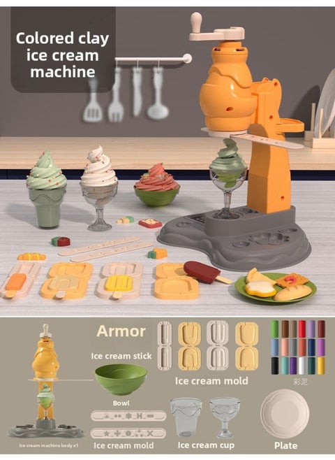 Plasticine Noodle Machine Toy Color Mud Suit Non-toxic Children's Food Grade Boys And Girls Clay Ultra Light Clay Tools-Color:No Price Increase For Additional Quantities [ice Cream Maker + Ice Cream Set] Comes With 18 Pieces Of Colored Clay