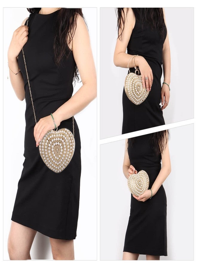 SUKUTU Cute Heart Shape Clutch Bag Women Elegant Pearl Rhinstone Evening Purse Wedding Party Bridal Prom Handbag - Image 2