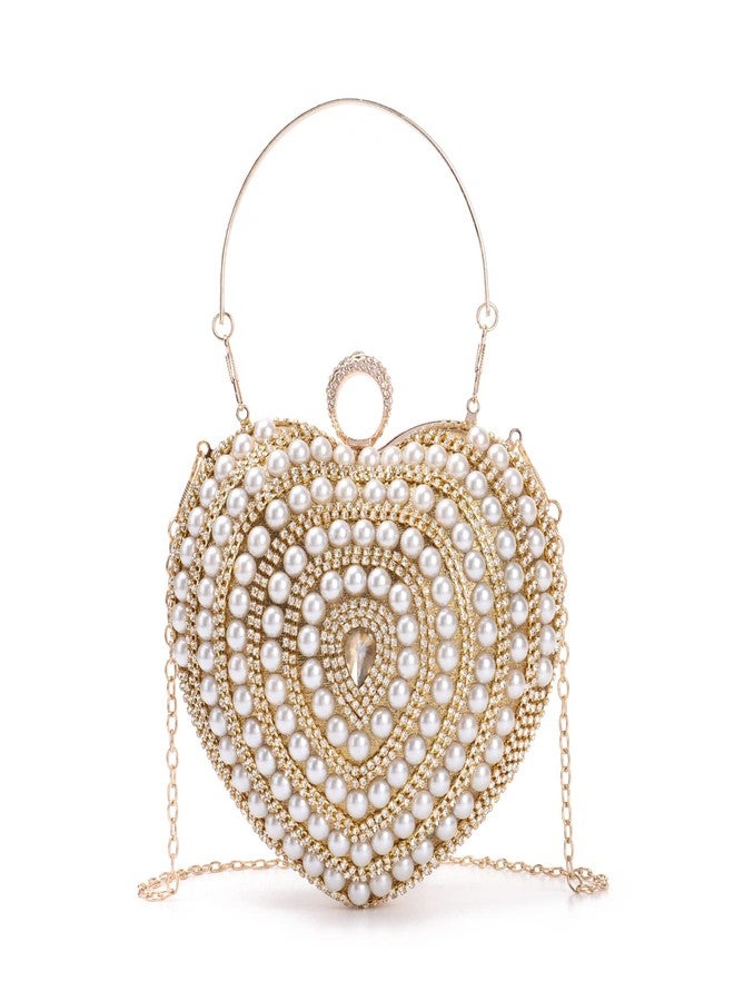 SUKUTU Cute Heart Shape Clutch Bag Women Elegant Pearl Rhinstone Evening Purse Wedding Party Bridal Prom Handbag - Image 1