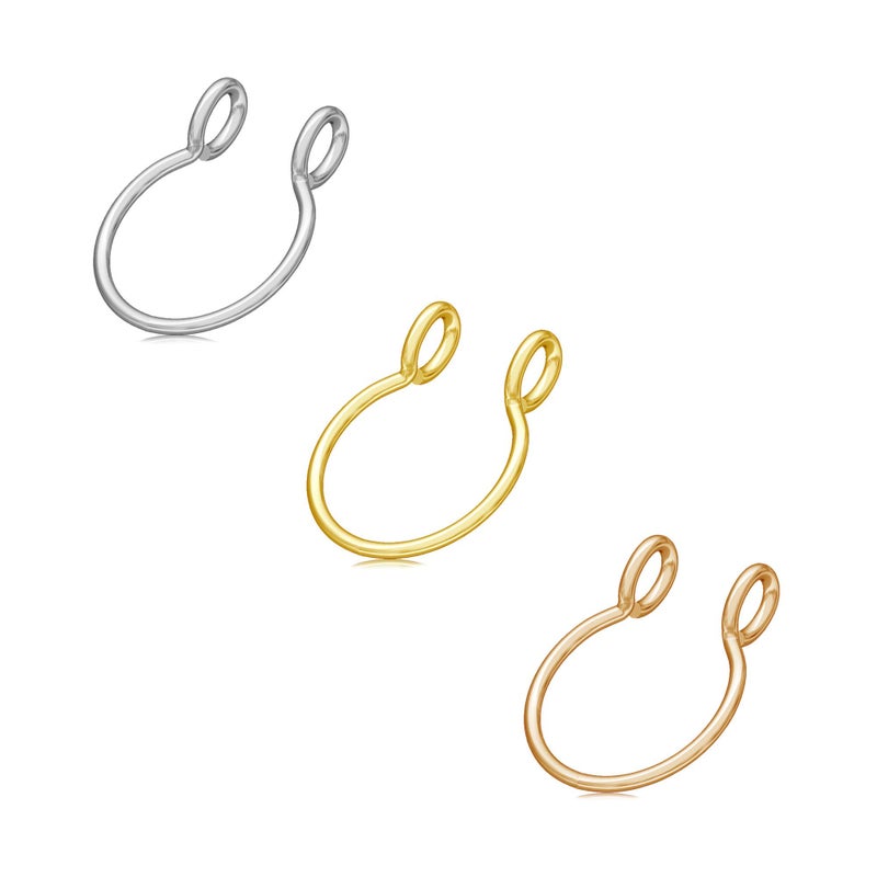 NZDLM Fake Septum Nose Ring 20g Hoop 8mm Non Pierced Clip Faux Body Piercing Jewelry for Women Men - Gold, Rose Gold, Silver (3 Pcs) - Image 1