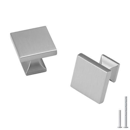 homdiy 5 Pack Cabinet Knobs Brushed Nickel Drawer Knobs - Square Cabinet Knobs for Dresser Drawers Silver Kitchen Cabinet Hardware - Image 1