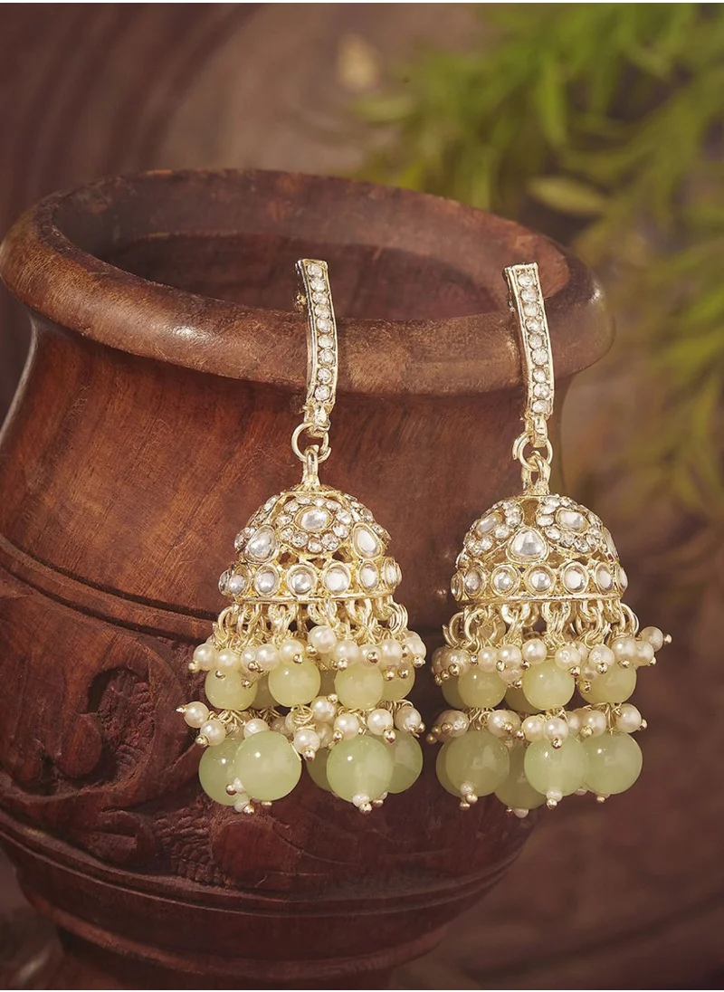 برياسي Plated Kundan Pearl Beaded Contemporary Jhumkas