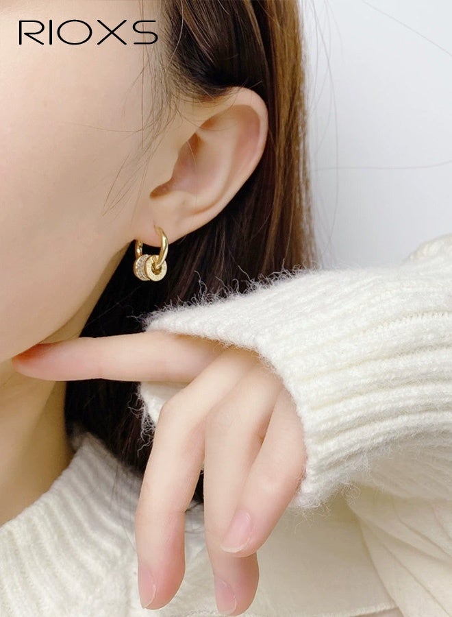 ريوكس أقراط دائرية مطلية بالفضة، أقراط هاجي مضادة للحساسية، أقراط دائرية مرصعة بالزركونيا المكعبة للنساء - Image 2