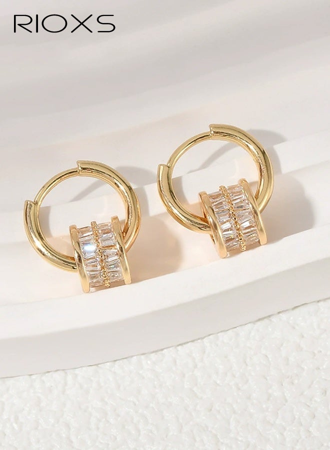 ريوكس أقراط دائرية مطلية بالفضة، أقراط هاجي مضادة للحساسية، أقراط دائرية مرصعة بالزركونيا المكعبة للنساء - Image 1