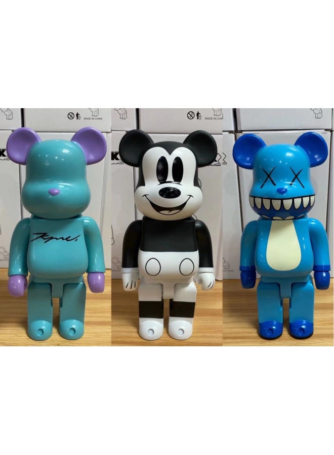 Hundred Bearbricck Vinyl Violence Bear Ornaments Building Blocks Bear Fluid Bear Toy Hand Doll 400%-Color:Black And White Mickey (middle)  - Image 1