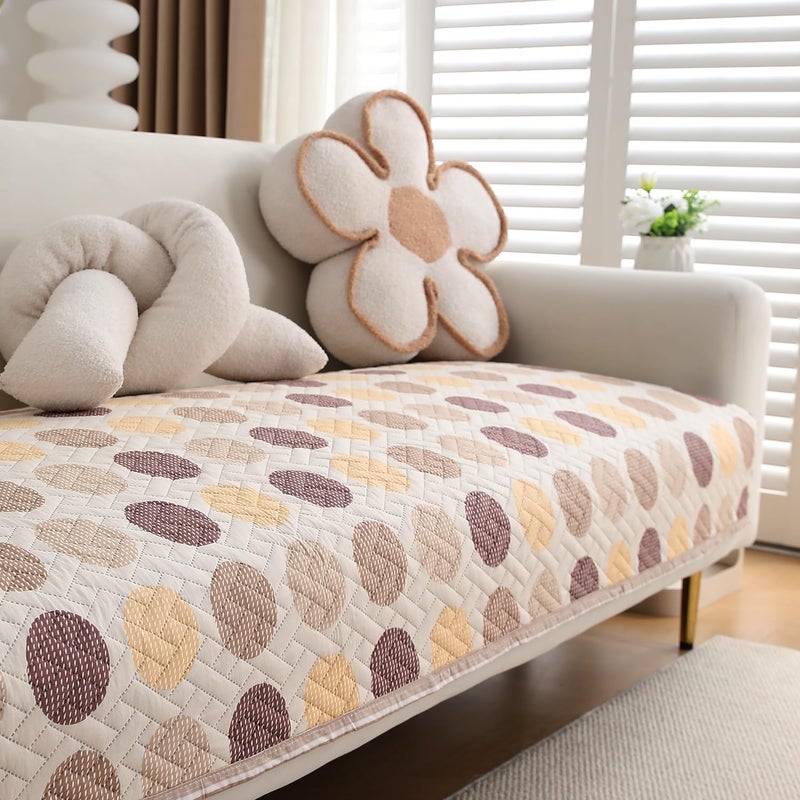 HOKIPO Printed Quilted L Shape 32 Seater Sofa Cover Seat Mat Brown Polka Dot IN808D4 IN810D4 - Image 3