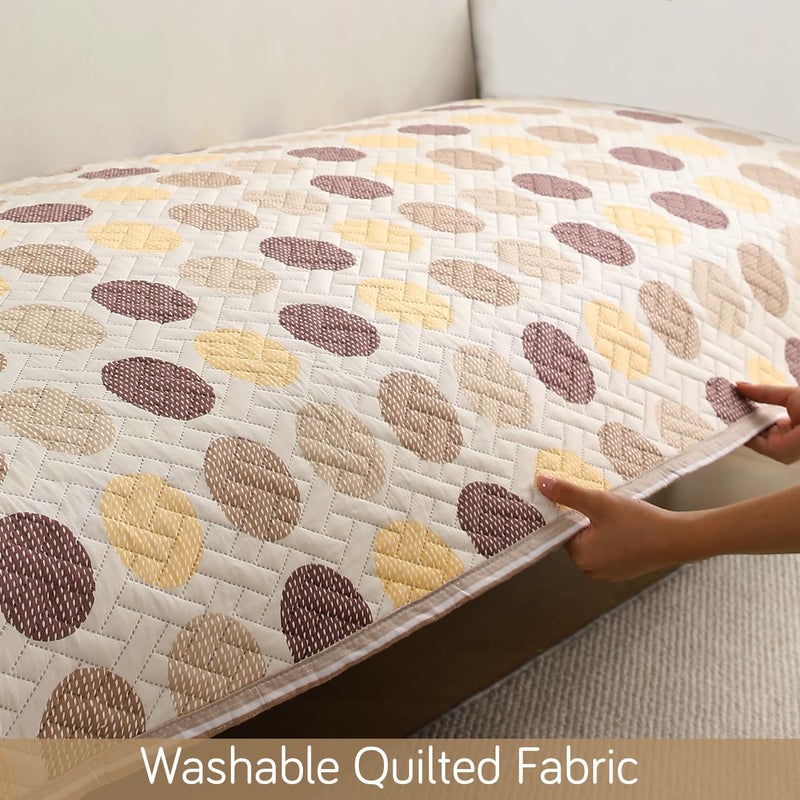 HOKIPO Printed Quilted L Shape 32 Seater Sofa Cover Seat Mat Brown Polka Dot IN808D4 IN810D4 - Image 5