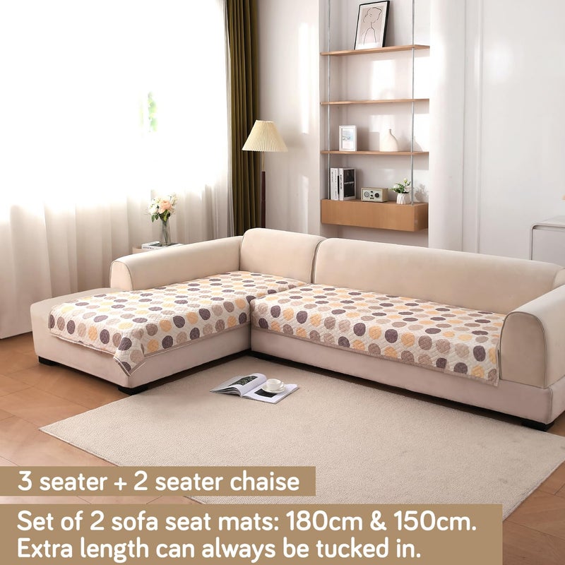 HOKIPO Printed Quilted L Shape 32 Seater Sofa Cover Seat Mat Brown Polka Dot IN808D4 IN810D4 - Image 2