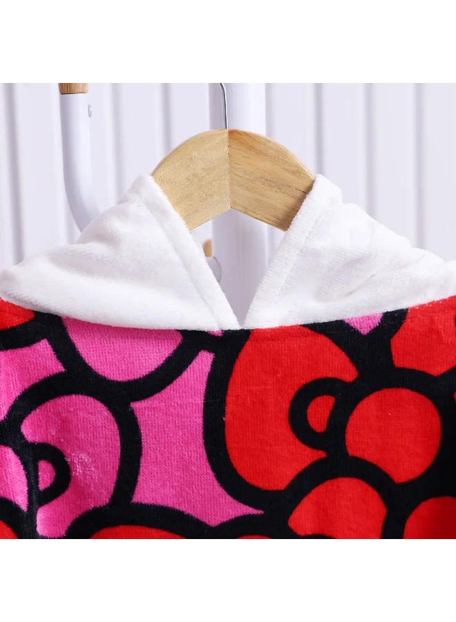 DANUBE HOME Hello Kitty Terry Cotton Poncho For Kids - 60x120 cm Hooded Bathrobe, Soft & Absorbent Towel, Ideal For Beach & Bath Time - Cute Cartoon Design