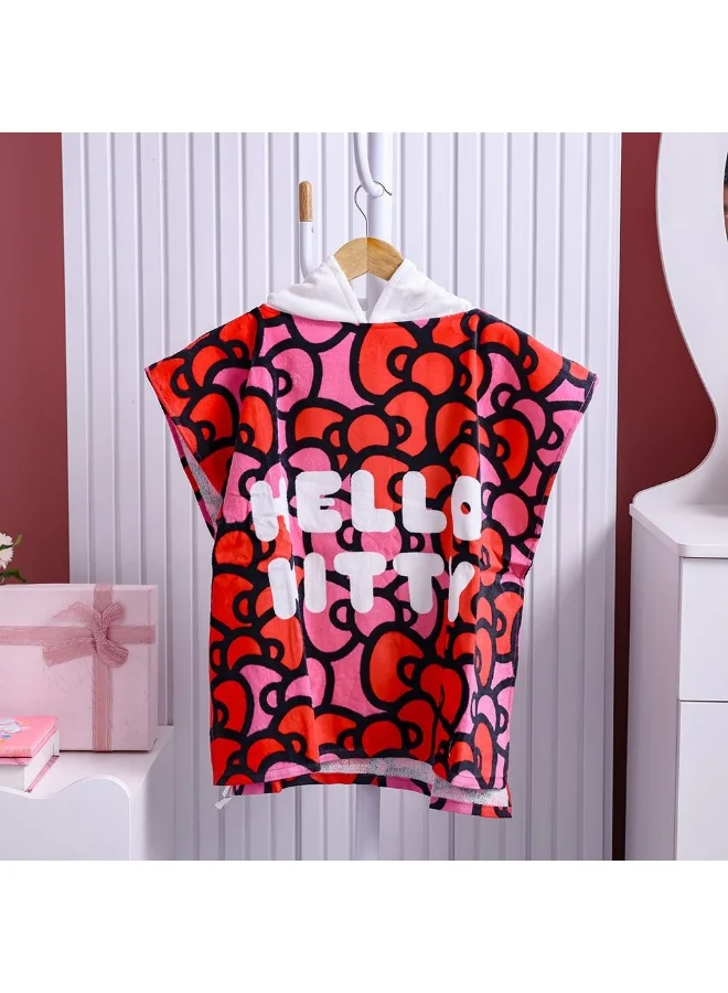 DANUBE HOME Hello Kitty Terry Cotton Poncho For Kids - 60x120 cm Hooded Bathrobe, Soft & Absorbent Towel, Ideal For Beach & Bath Time - Cute Cartoon Design