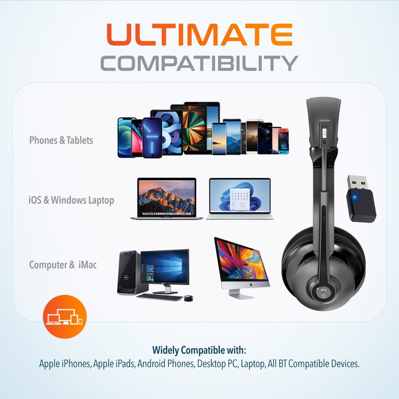 Delton 35X Bluetooth Computer Headset with Noise Cancelling Mic, Fast Charging Dock, Auto Pair USB Dongle for PC, Laptop, MacBook, Compatible with MS Teams, Google Meet, Zoom, Slack, and More - Black - Image 3