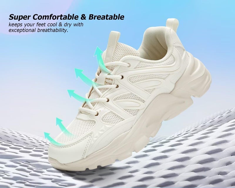 Luogoks Women's Road-Running-Shoes Non-Slip Ladies Walking Fashion Athletic Sneakers Work Gym Comfort Lightweight Mesh Soft Sole Beige - Image 5