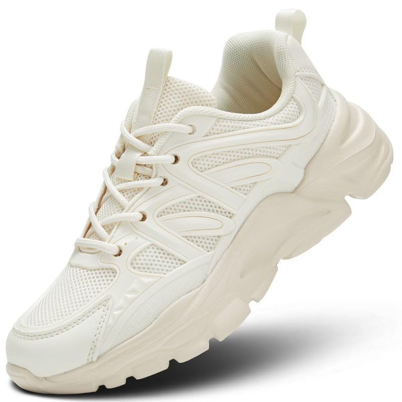 Luogoks Women's Road-Running-Shoes Non-Slip Ladies Walking Fashion Athletic Sneakers Work Gym Comfort Lightweight Mesh Soft Sole Beige - Image 1