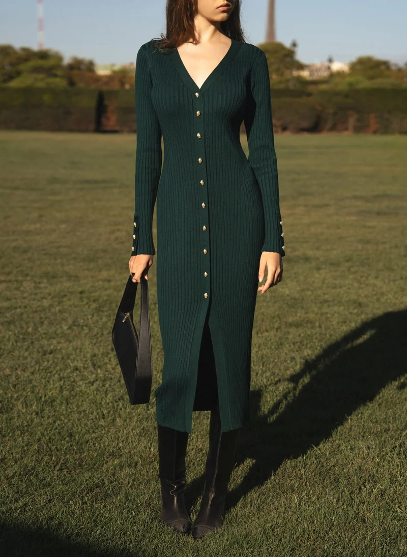 Lichi Viscose midi dress with golden buttons