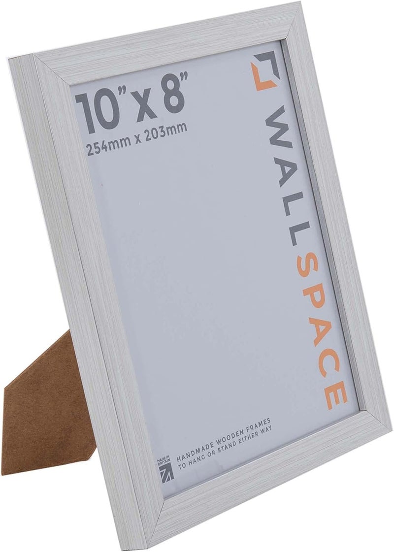 Wall Space 10x8 Photo Frame Silver | Modern Silver 8x10 inch photo frames to fit image size 10x8 inches - With REAL GLASS and made from SOLID WOOD this 10 x 8 Silver frame | Made in UK | 10 x 8 frame Small apartment fit - Image 1