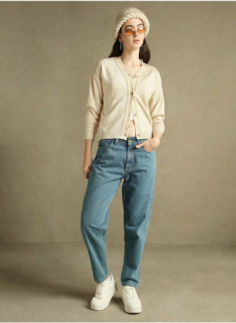 Dennis Lingo Women's Off White 100% Acrylic Solid Regular Fit Sweater  - Image 5