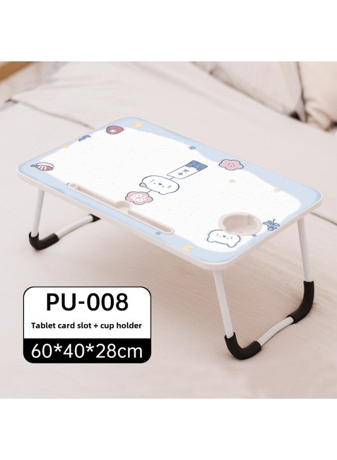 Laptop Desk Bed Folding Table Lazy Small Table Bedroom Sitting Student Dormitory Home Study Desk-Color:PU-008,W Leg, Card Slot + Cup Holder  - Image 1