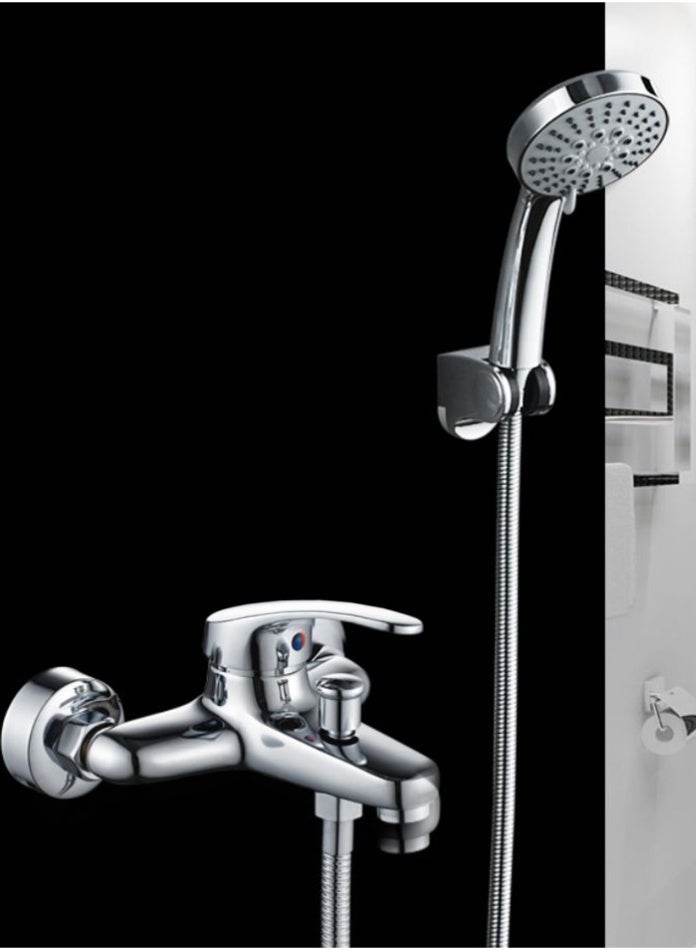 MODI Wall Mounted Shower Mixer Tap with Hand Shower, Chrome Finish Faucet, Hot & Cold Water Control - Image 1