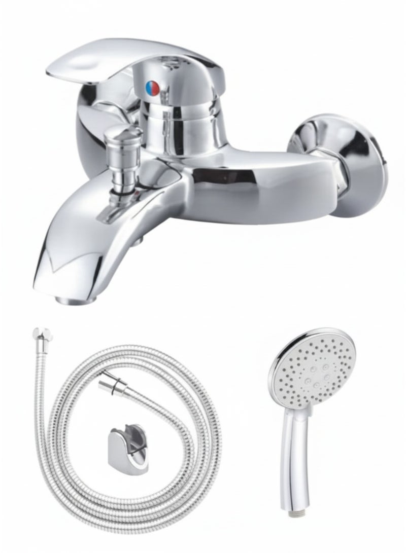 MODI Wall Mounted Shower Mixer Tap with Hand Shower, Chrome Finish Faucet, Hot & Cold Water Control - Image 2